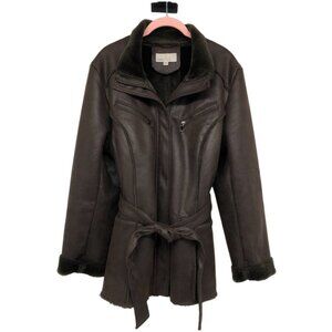 Cleo Brown Mouton Faux Suede Leather + Fur lined Marc-R Coat size  14
